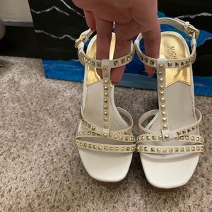White, Gold Studded, Michael Kors Wedges
